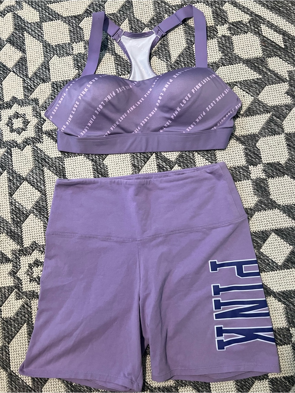 EUC💗PINKVS ActiveUltimatePushUp LogoSportsBra/Cotton Logo Bike Short/Lavender/L - Picture 2 of 9